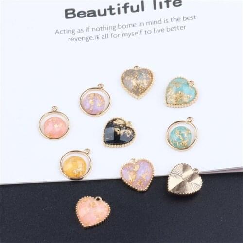 Julie Wang 4/5PCS Resin Charms With Fake Gold Foil Alloy Heart Round Shape Mix Colors Earring Bracelet Jewelry Making Accessory