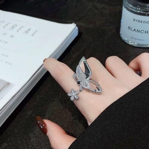 Korea Fashion Jewelry Personality Three-dimensional Butterfly Ring Female Opening Luxury Zircon Exaggerated Ring for Women