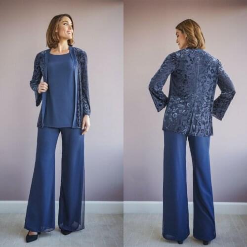 Mother of the Bride Suits Lace Chiffon 3 Pieces Formal Evening Gowns Custom Made Ankle Length Mother of the Bride Suits