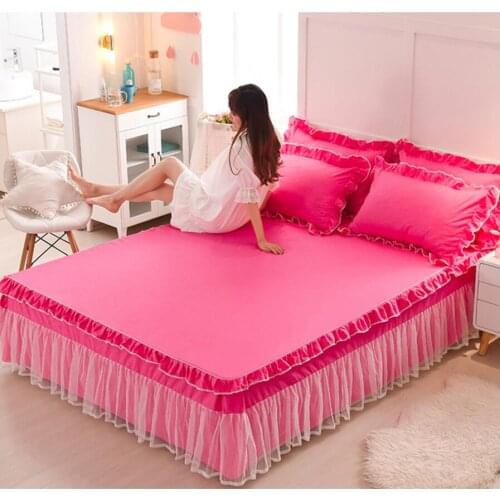 Princess Lace Bedspreads Fitted Sheet Pillowcases 1/3pcs Solid Color Ruffles Bedding Bed Skirt Mattress Cover Home Textile