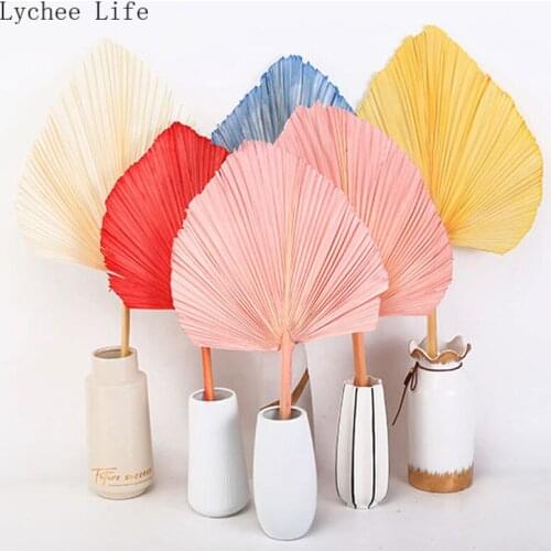 Lychee Life 1Pcs Natural Plant Dyed Dry Fan Leaf For Home Wedding Decoration Colorful Dried Flower Bouquet Accessories