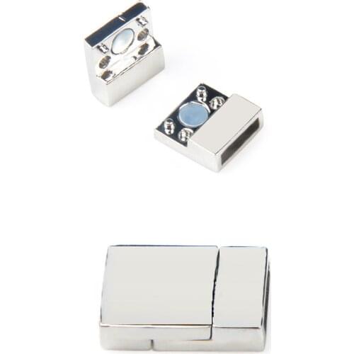 10pcs/bag Inner Size Fitting Flat Leather Rhodium Plated Magnetic Clasps Jewelry Findings