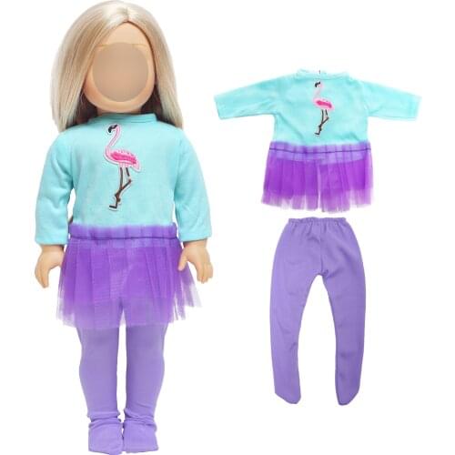 Fashion Purple Doll Dress Trousers Stockings Cute Clothes for American 18 Inch 43 CM Baby Girl DIY Accessoriess House Toys