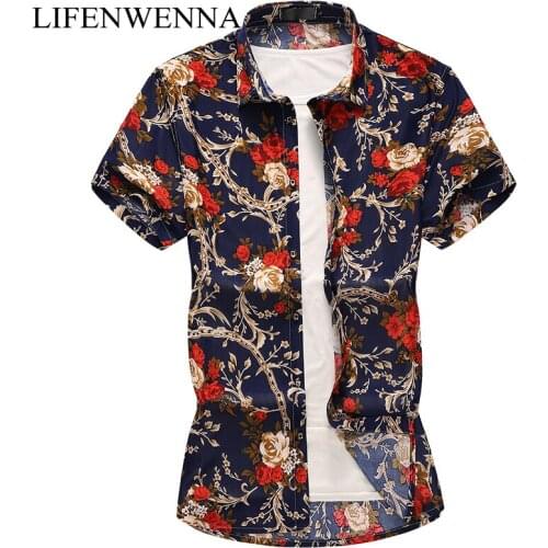 2019 Summer New Mens Casual Hawaiian Flower Shirt Fashion Personality Pattern Short Sleeve Shirt Mes Clothing Trend Beach Shirt