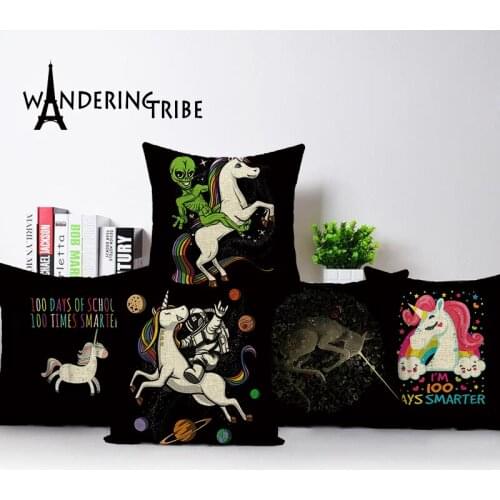Unicorn Flower Cushion Cover Horse Decoration Circus Decorative Pillows Case Bedroom Pillows Case Funny Letters Cushions Covers