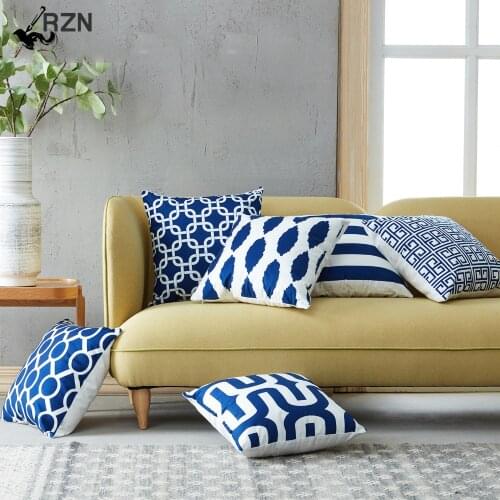 Cushion Covers Navy Geometric printed Decorative pillows Throw Pillow Cases For Sofa Seat Chair Microfiber