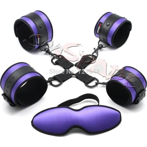 2018 New Purple Satin 3-Piece Sleeve Item Bracelet Ankle Cuffs and Blindfolds Bdsm Erotic Slave Toys