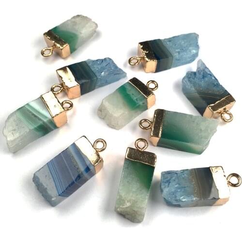1pcs Natural Stone Agates Charm Pendant Blue Green for Necklace Earring Bracelet Accessories Jewelry Making DIY 10x30-12x32mm