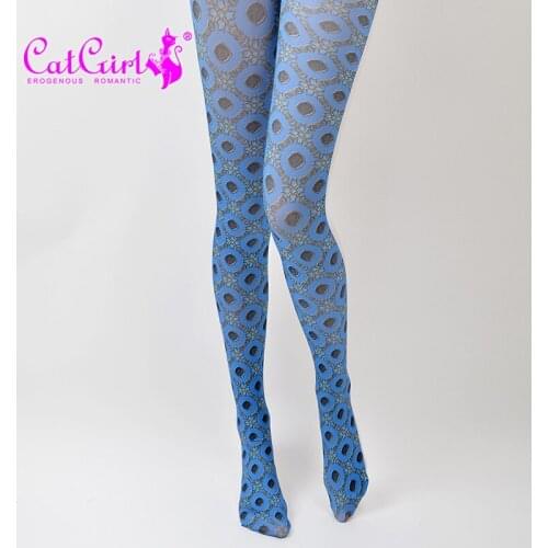 RUIN Womens Tights Womens Pantyhose Blue pantyhose Diamond dot Printed Girls tights