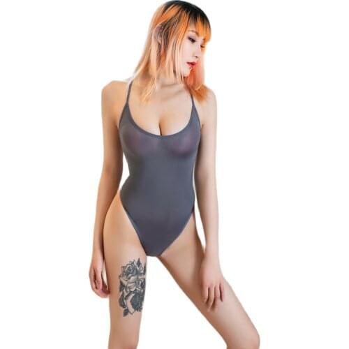 Adjustable Spaghetti Strap See Through Swimsuit Sexy One Piece Lingerie High Cut Bodysuit Japanese Sukumizu Bodystocking Bodies