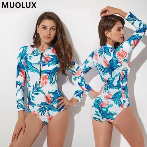 Sexy Surf Rashguard Long sleeve Swimwear Women One Piece Swimsuit Sport Swim Suit Bathing Suit Beach Wear Bodysuit Monokini 2021