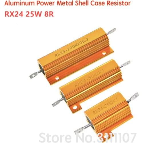 RX24 25W 8R 8RJ Power Resistor Metal Shell Aluminium Gold Resistor 25Watt 8 Ohm High Power Heatsink Resistance Golden Heat Sink