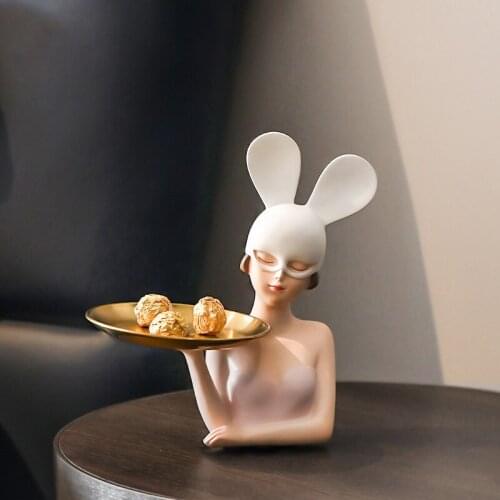 Nordic Style Resin Modern Girl Fruit Plate Character Sculpture Statue Living Room Desktop Decor Housewarming Gifts Figurines