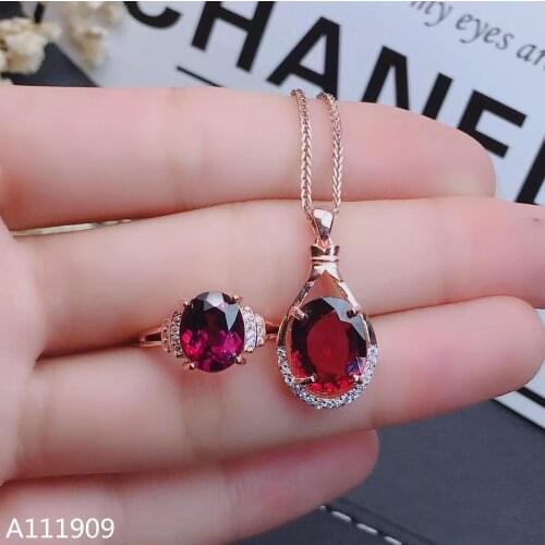 KJJEAXCMY boutique jewelry 925 sterling silver inlaid Natural Garnet pendant ring necklace Womens suit support detection