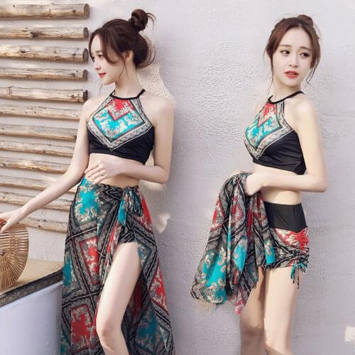 Korean Tankini Set Swimming Suit for Women Print Bikinis Three Piece Holiday Split Swimsuit Female Hot Spring Bathing Suit