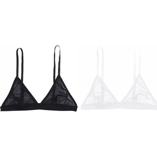 Lady Triangle Cups Bra Top Women Intimate Lingerie Mesh Semi Sheer Hollow Out Adjustable Straps Wire-free Bralettes Bustier