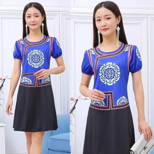 Chinese style printed Ethnic womens clothing summer retro national cheongsam dress elegant improved Qipao