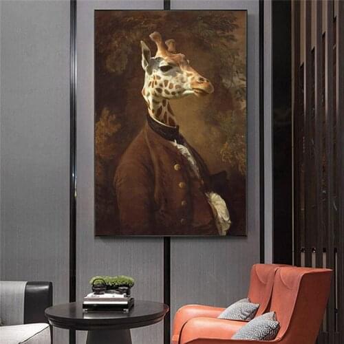 Giraffe in Dress Classical Canvas Paintings On the Wall Art Posters and Prints Portrait of Mr. Giraffe Canvas Art Wall Pictures