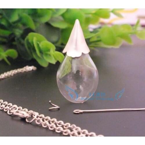 10sets/lot 31x18mm Light bulb shape glass bubble DIY Glass globe vial pendant with silver cap