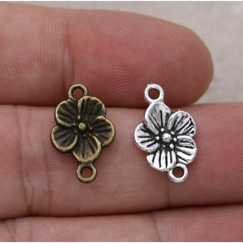 20PCS Antique Silver Bronze Plated Flower Charm Connector for Jewelry Making Earrings Bracelet Findings DIY Handmade Accessories