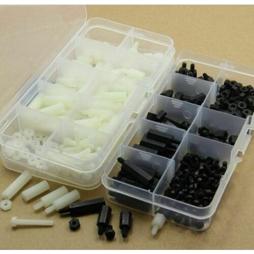 300Pcs/set M3 Black/White Hex Nylon Standoff Spacer Column Flat Head Nylon Plastic Spacing Screws Nuts