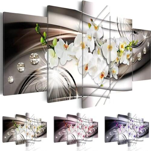 Canvas Prints Pictures Modular Home Wall Art 5 Pieces Orchids Flowers Painting Bedroom Decor Pink Purple And Green Flora Poster