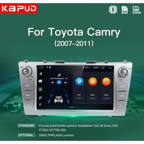 Kapud 9''Android 10.0 4G Car Radio Stereo Multimedia Player For Toyota Camry 2007 2008 2009 2010 2011 BT GPS Navigation Wifi SWC
