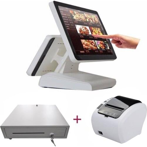 Free shipping dual-screen touch cash register 80mm thermal printer and 400mm POS cash drawer restaurant dedicated