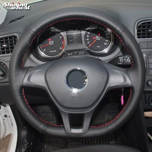 Shining wheat Black Genuine Leather Car Steering Wheel Cover for Volkswagen VW Golf 7 Mk7 New Polo 2014-2017