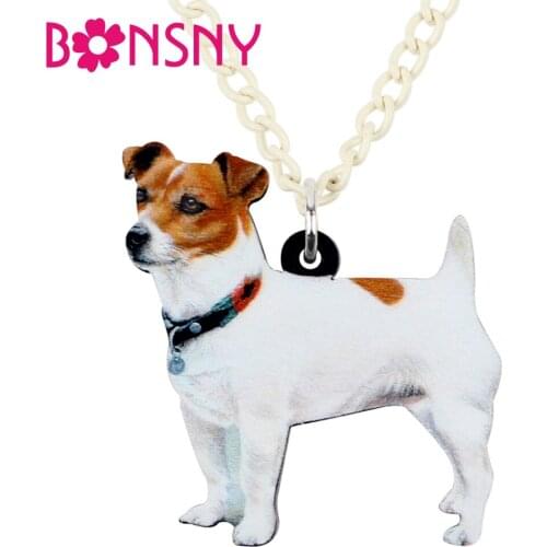 Bonsny Acrylic Standing Jack Russell Dog Necklace Pendant Chain Choker Cartoon Animal Jewelry For Women Girls Ladies Statement