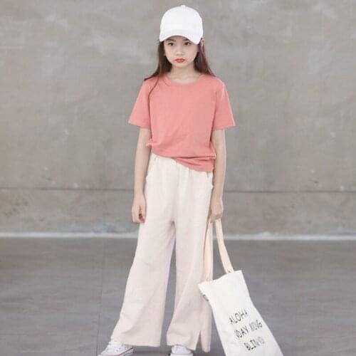 6 To 16 Years, Kids Casual Pants Knit Cotton Wide Leg Pants 2021 New Girls Soft Pant Fashion Mommy and Me Clotehs Split ,#6097