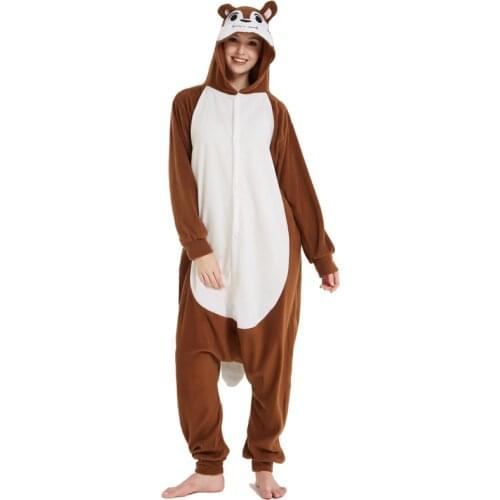 Squirrel Kigurumi One-Piece Pajamas Animal Sleepwear Chipmunk Onesie For Adult Halloween Cosplay Costume Pyjama Winter Sleepwear