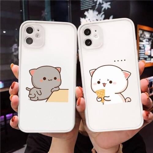 Peach cat Phone Case For iPhone 12 11 Mini Pro XR XS Max 7 8 Plus X Matte transparent White Cover