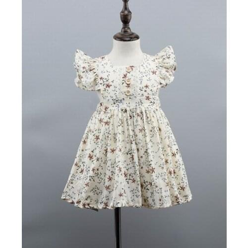 Floral Baby Girl Dress 2020 Summer New Cotton Flare Sleeve Fashion Dress Kids Clothes 2-6Y LT028