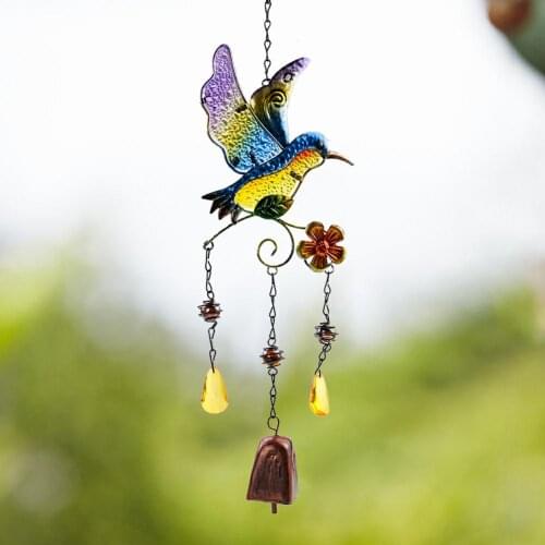 Hanging Metal Painted Wrought Iron Hummingbird Bell Ornaments Pastoral Style Ornaments Wall Garden Corridor Home Decor Accessory