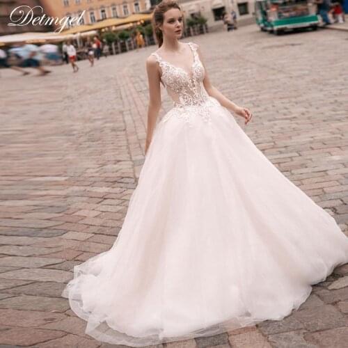 Detmgel Charming Sweetheart Neck Backless A-Line Wedding Dress 2020 Luxury Appliques Tank Sleeve Princess Wedding Gown Plus Size