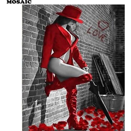 Diy 5D Diamond Painting completely Square Embroidery 3d picture red lady Cross Stitch Mosaic diamond Rhinestone painting woman