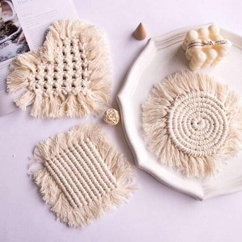 Europe Macrame Cup Pad Bohemia Tablecloth Table Mat Pure Handmade Cotton Braid Non-slip Insulation Coaster for Kitchen #5
