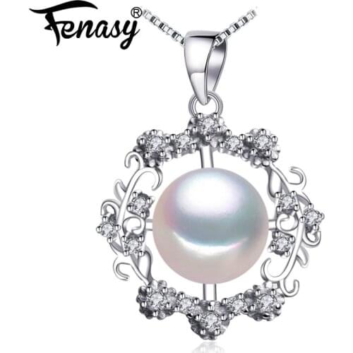 FENASY Natural Pearl Necklaces For Women 925 Sterling Silver Chain Necklace Fashion Pearl Jewelry Big Party Pendant