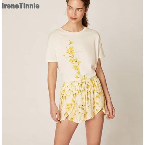 Irene Tinnie Print Pajamas Set Pastoral Comfortable Women Summer Homewear Short Sleeve Shorts 2pcs Casual Sleepwear