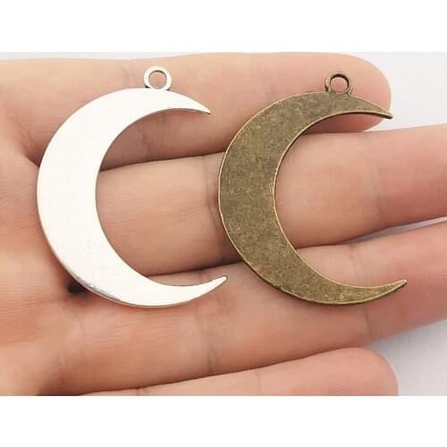 JINDINSP 5pcs 44x43mm Jewelry Making DIY Handmade Craft Charms Antique Silver Color Big Crescent Moon Pendant Charms