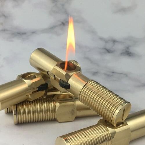 Special-shaped kerosene lighter pure copper screw Trenches machine retro creative vintage grinding wheel men’s smoking gift