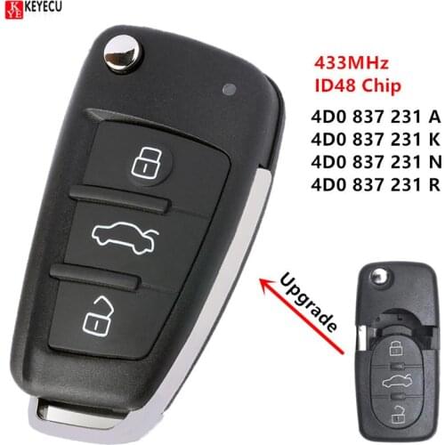 KEYECU 433MHz ID48 P/N: 4D0 837 231 A / K / N / R Flip 3 Button Remote Car Key Fob for Audi A3 A4 A6 A8 B5 RS4 RS6 TT Quattro