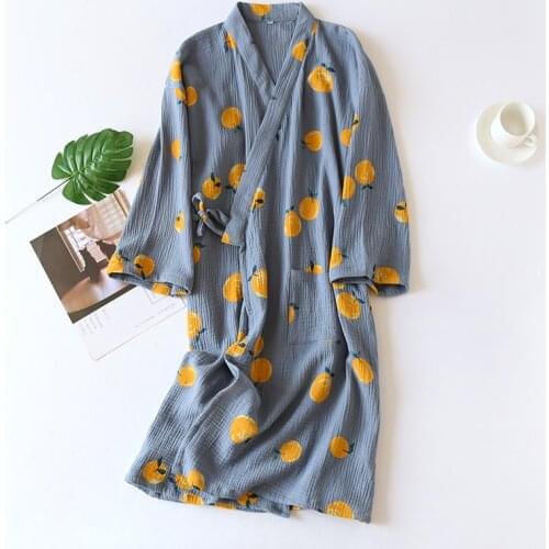 2021 Japanese Style Kimono Spring Summer New 100% Cotton Crepe Ladies Thin Nightgown Women Bathrobe Robe Home Service Pajamas