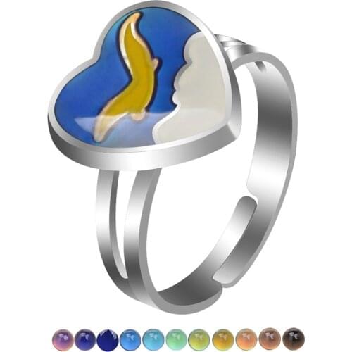 Fashion Seagull Female Love Peach Heart Temperature Change Mood Ring Open Adjustable Magic Multi-color Jewelry