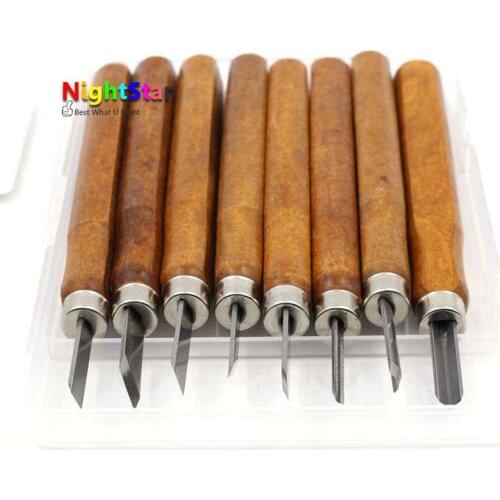 8pcs Wood Carving Tools Set Knife Mini Chisel Asstorted Steel Blades With Pine Hand Wood Handle /Imitation mahogany W/ box
