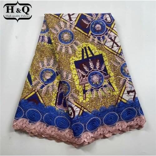 H&Q latest style 6 yards/lot african batik lace wax fabric embroidery nigerian lace 100% cotton wax fabric for party dress H0711