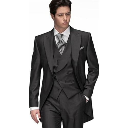 New Groom Tuxedos Lapel black wedding suits for mens Business Blazers one Buttons Bridegroom Men Suit Jacket+Pants+Vest Terno