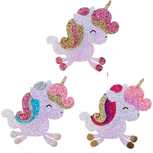 10pcs 66x69mm Glitter Unicorn Pads Horse Patches for DIY Kids Headwear Baby To Hair Accessories Tailoring Applique
