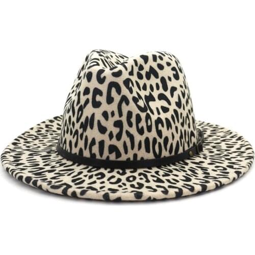 Casual Tide Leopard Autumn Winter Women Jazz Hat Fashion New Korean Version Wide Brim Felt Hat Adult Cap